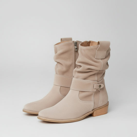 Ins Pointed Toe Mid-calf Boots Fashion Suede Zipper Western Boot Winter Shoes For Women