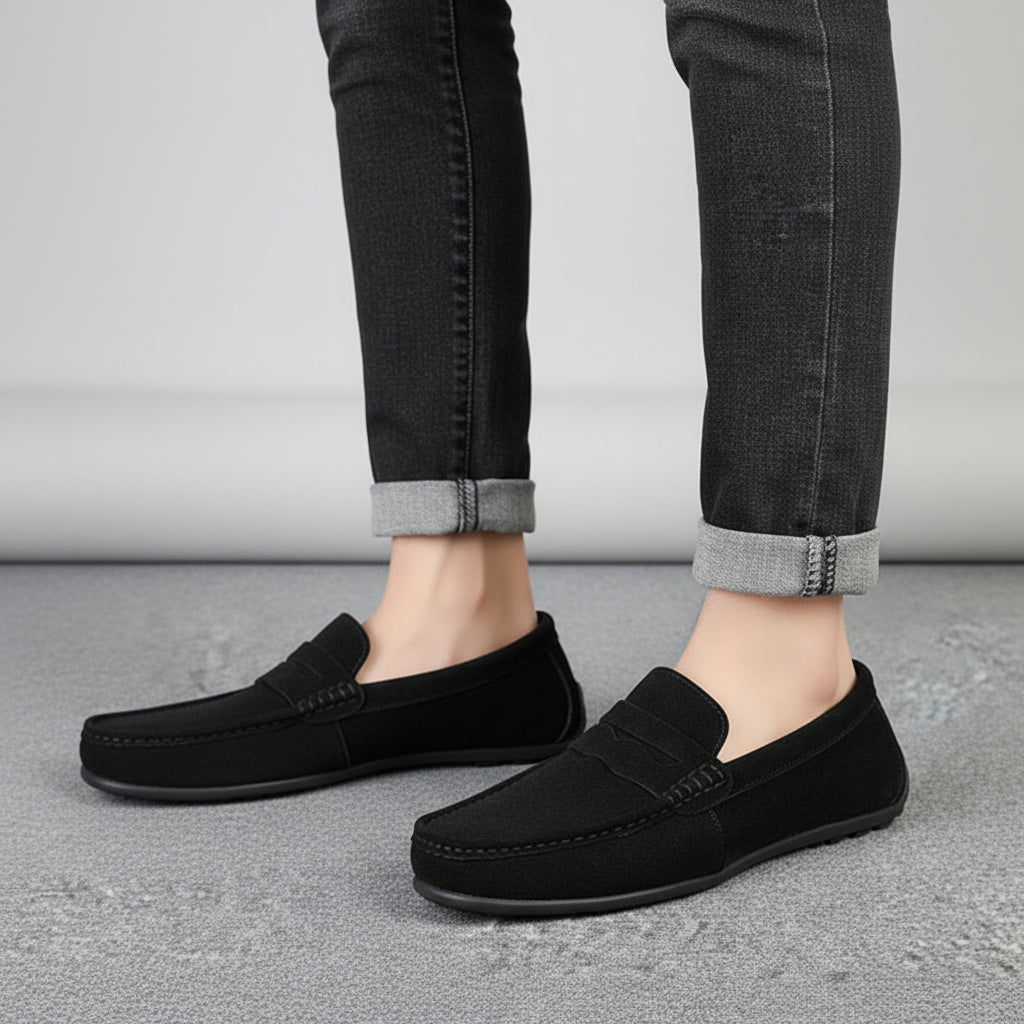 Men's Solid Color Suede Loafers Breathable Comfort Slip-on Flat Shoes...