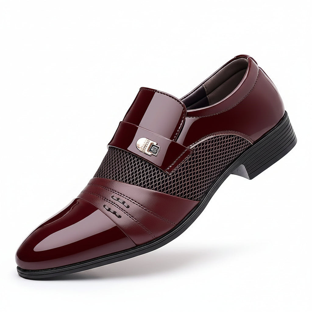 Wine Red Fashion Patchwork Leather Shoes For Men.